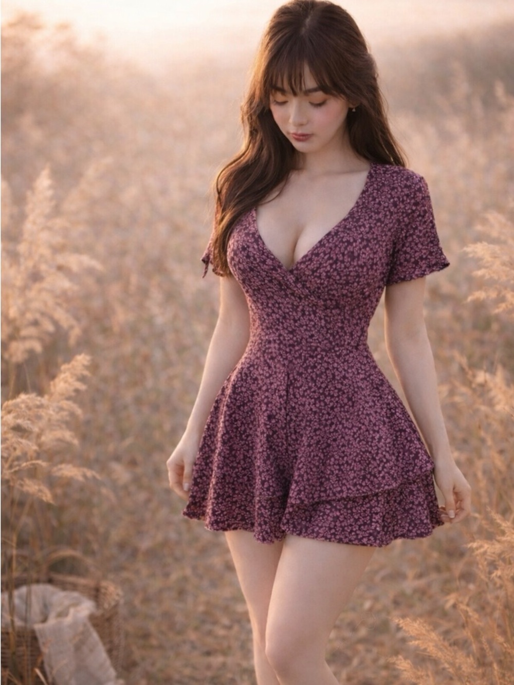 Amber Petals & Quiet Wanderings Tiered Cottagecore Floral wrap Romper